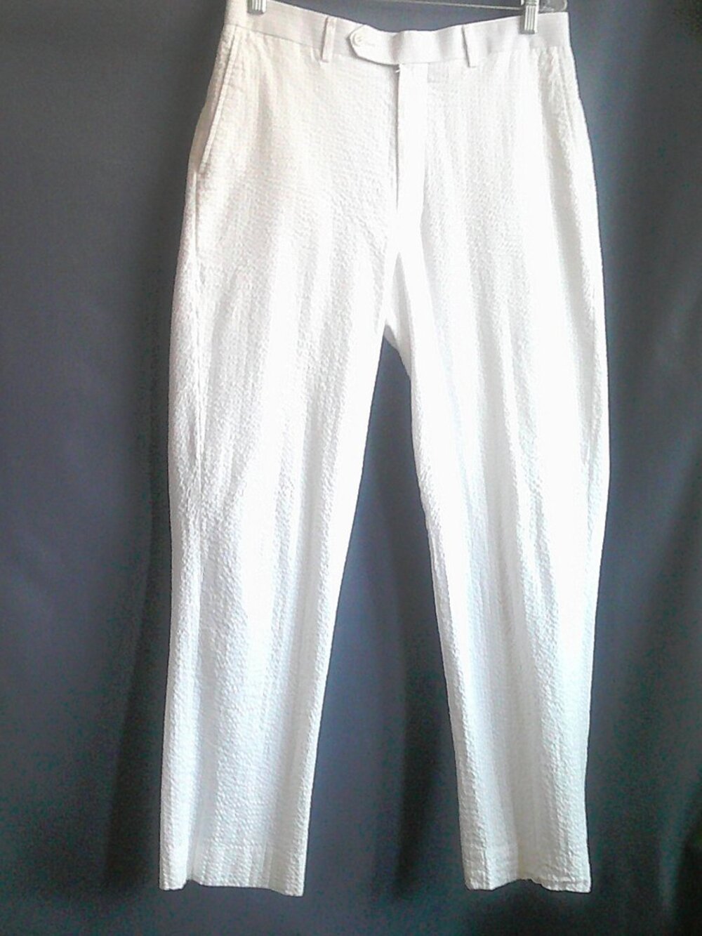 Saville Row White Cotton Seersucker Summer Men's Straight Pants 34 32